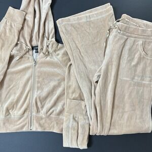 Bebe Velour Sweatsuit Size Medium Full Zip Hoodie Flare Pants Y2K